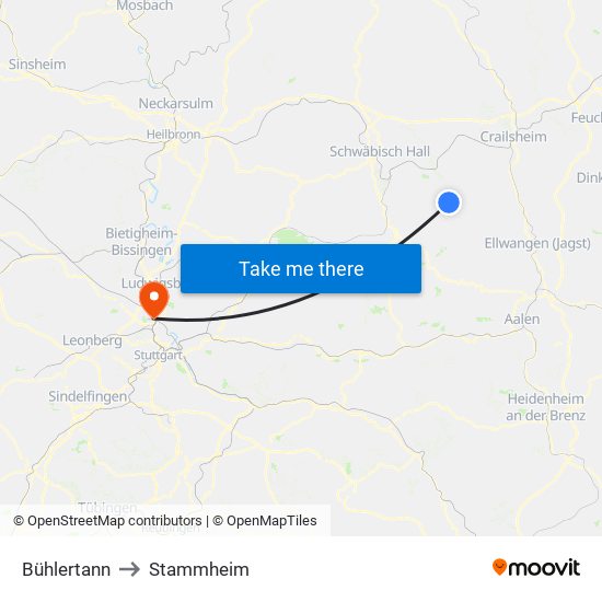 Bühlertann to Stammheim map