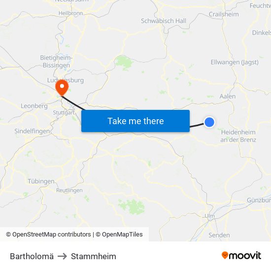 Bartholomä to Stammheim map