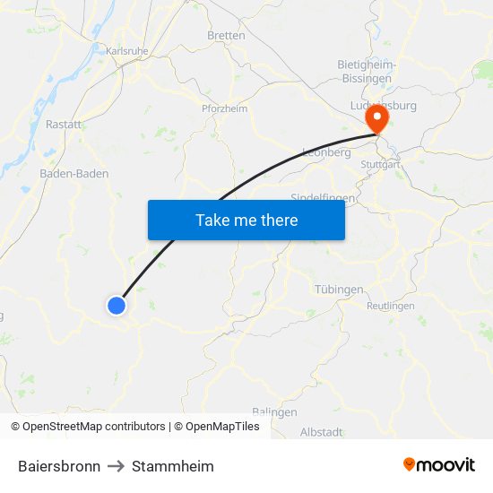 Baiersbronn to Stammheim map