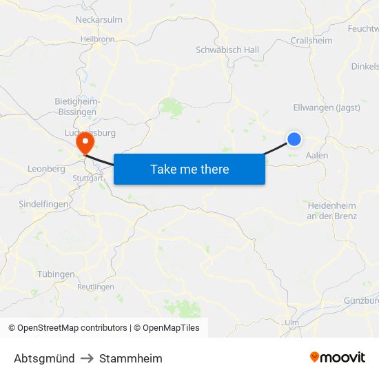 Abtsgmünd to Stammheim map