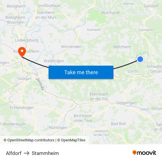 Alfdorf to Stammheim map