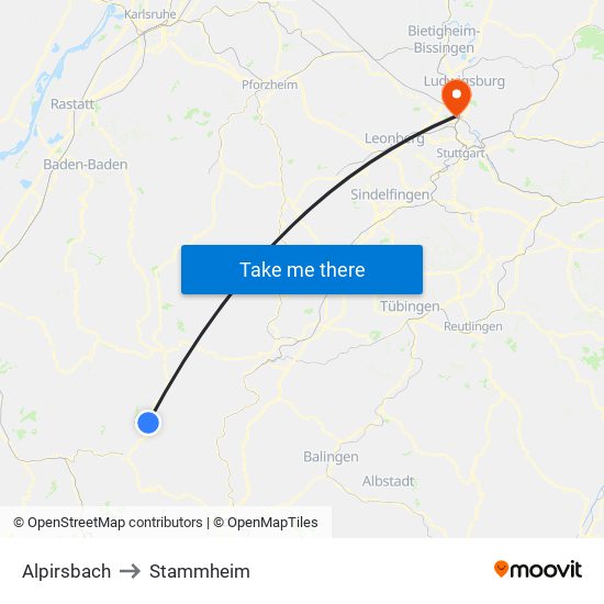 Alpirsbach to Stammheim map