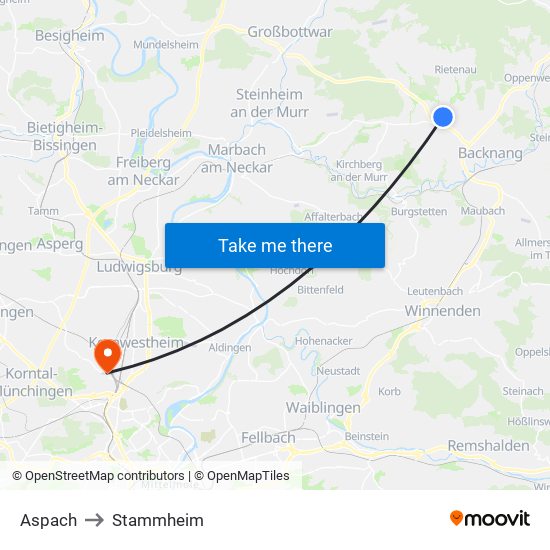 Aspach to Stammheim map