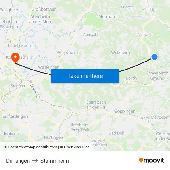 Durlangen to Stammheim map