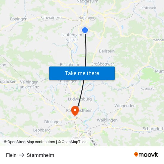 Flein to Stammheim map