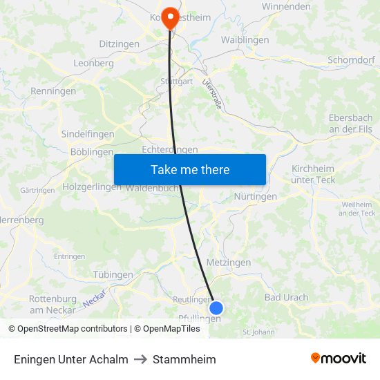 Eningen Unter Achalm to Stammheim map
