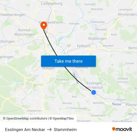 Esslingen Am Neckar to Stammheim map