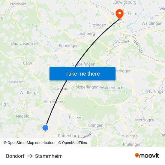 Bondorf to Stammheim map