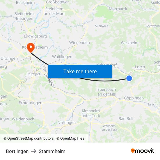 Börtlingen to Stammheim map