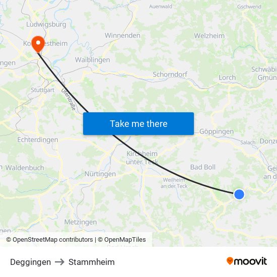 Deggingen to Stammheim map