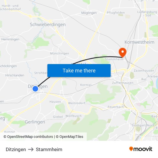 Ditzingen to Stammheim map