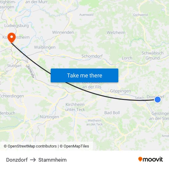 Donzdorf to Stammheim map