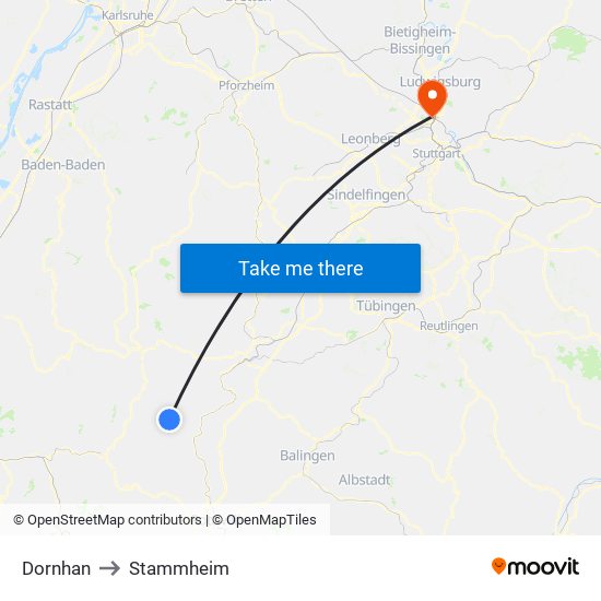 Dornhan to Stammheim map