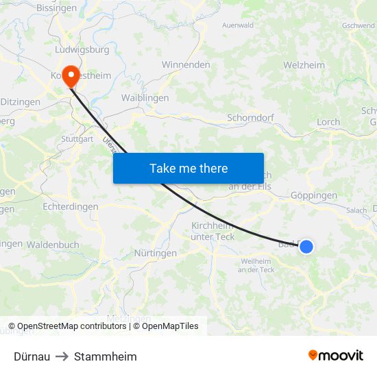 Dürnau to Stammheim map