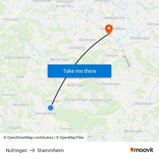 Nufringen to Stammheim map