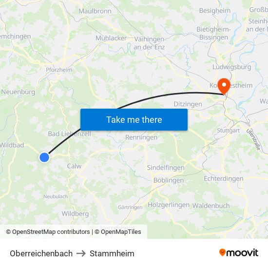 Oberreichenbach to Stammheim map