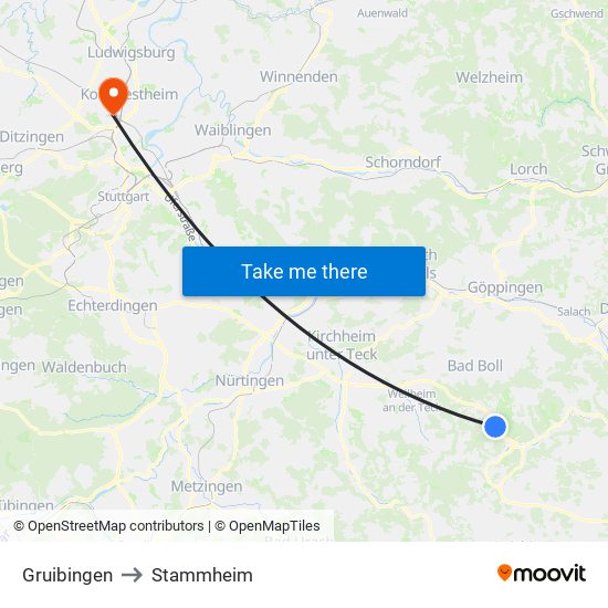 Gruibingen to Stammheim map