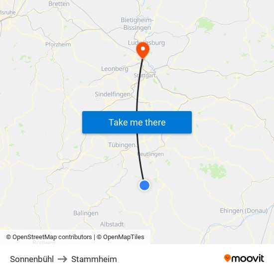 Sonnenbühl to Stammheim map