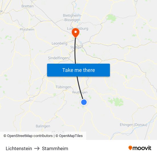 Lichtenstein to Stammheim map