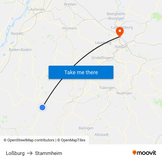 Loßburg to Stammheim map