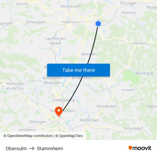 Obersulm to Stammheim map