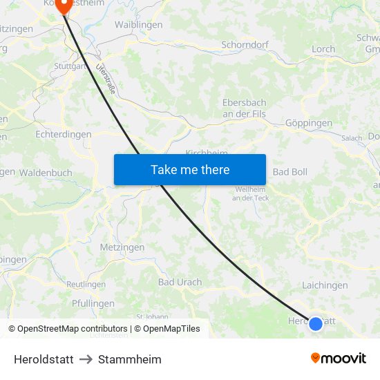 Heroldstatt to Stammheim map