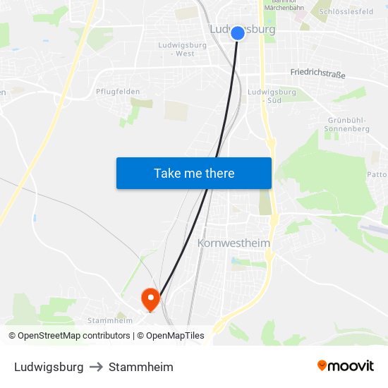 Ludwigsburg to Stammheim map