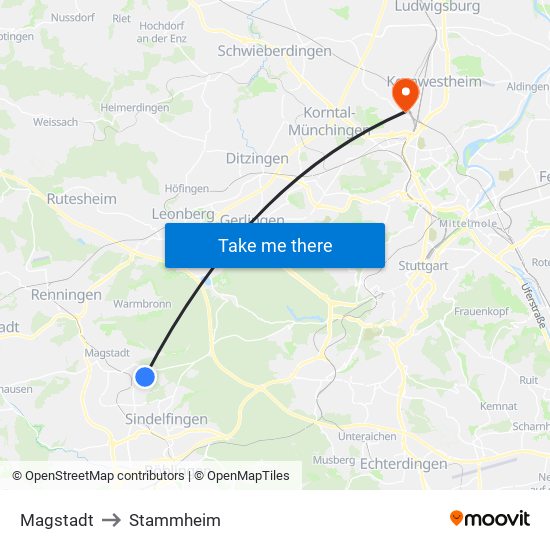 Magstadt to Stammheim map