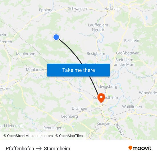 Pfaffenhofen to Stammheim map