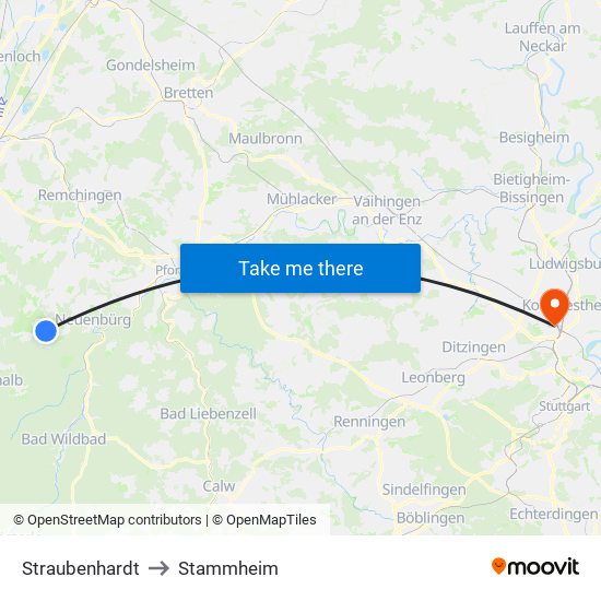 Straubenhardt to Stammheim map
