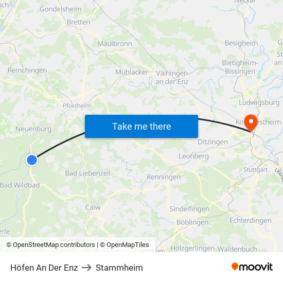 Höfen An Der Enz to Stammheim map