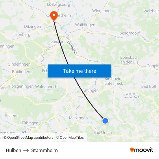 Hülben to Stammheim map