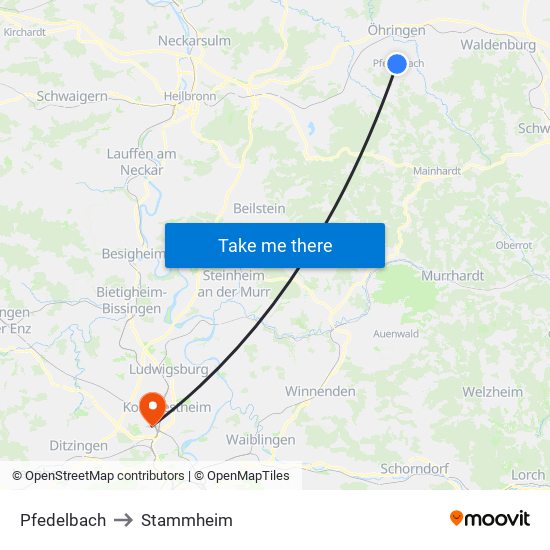 Pfedelbach to Stammheim map