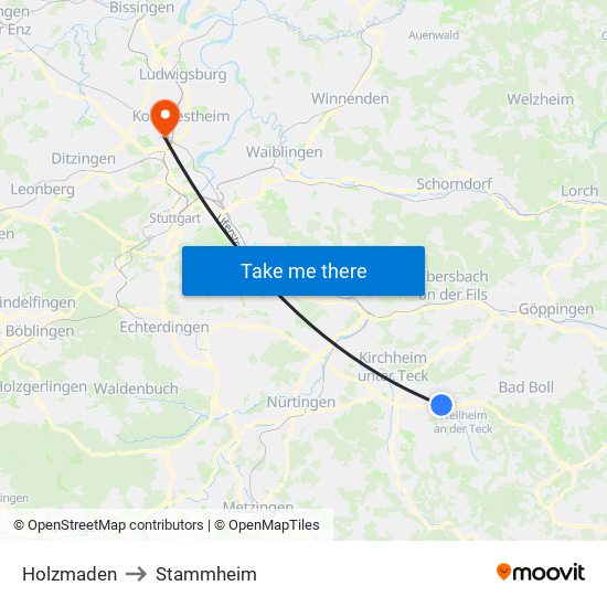 Holzmaden to Stammheim map