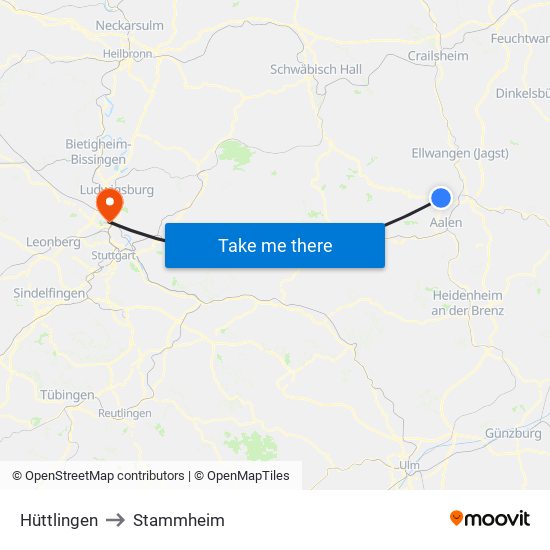 Hüttlingen to Stammheim map