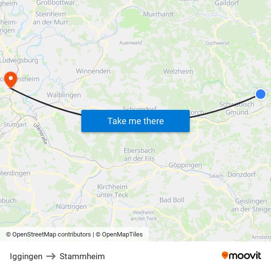 Iggingen to Stammheim map