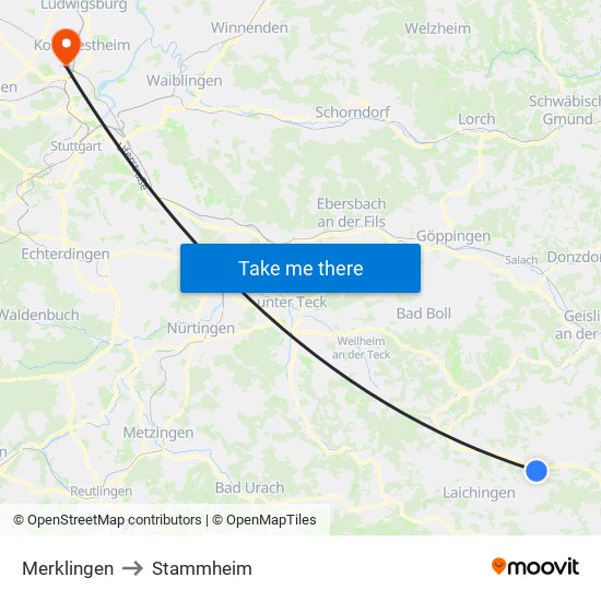Merklingen to Stammheim map
