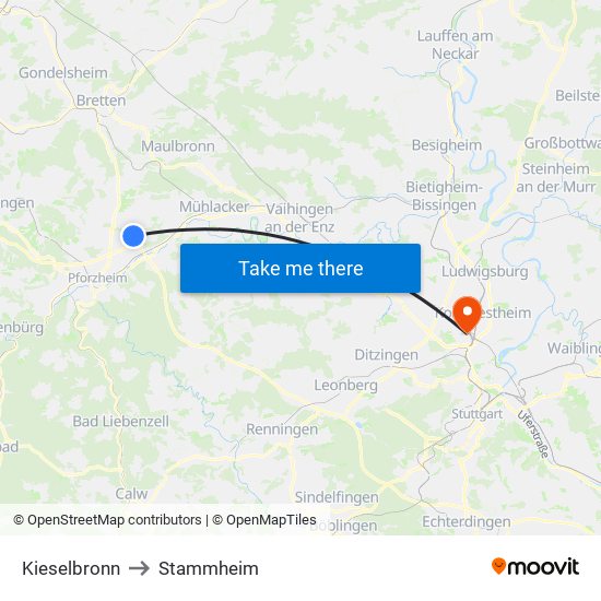 Kieselbronn to Stammheim map