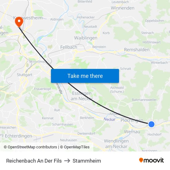 Reichenbach An Der Fils to Stammheim map