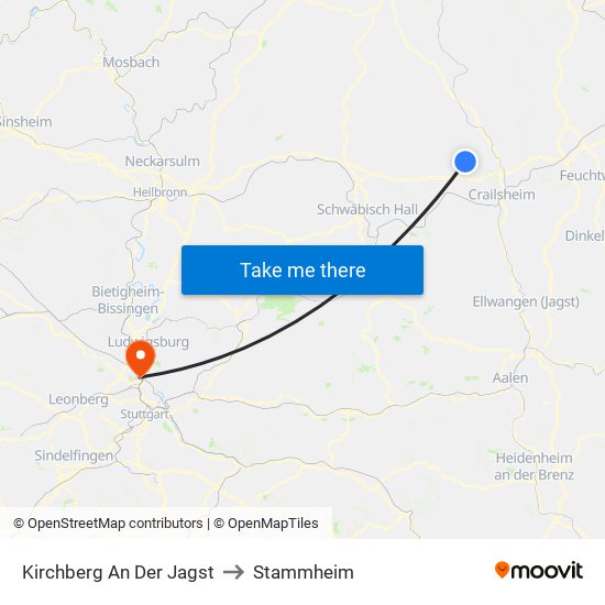 Kirchberg An Der Jagst to Stammheim map