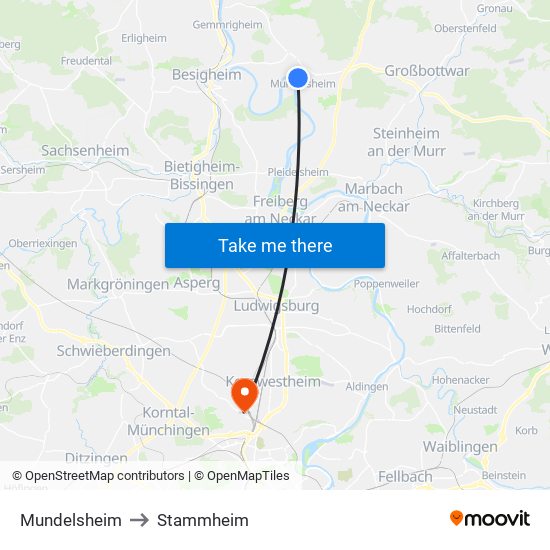 Mundelsheim to Stammheim map