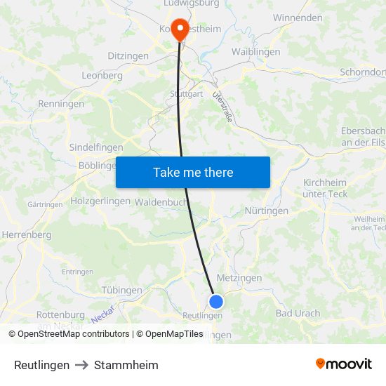 Reutlingen to Stammheim map