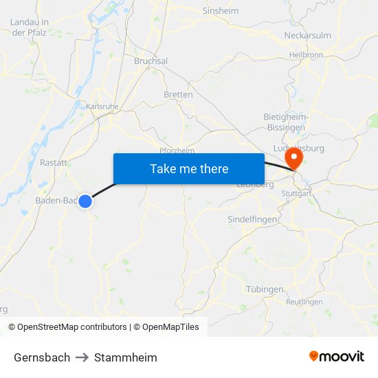 Gernsbach to Stammheim map