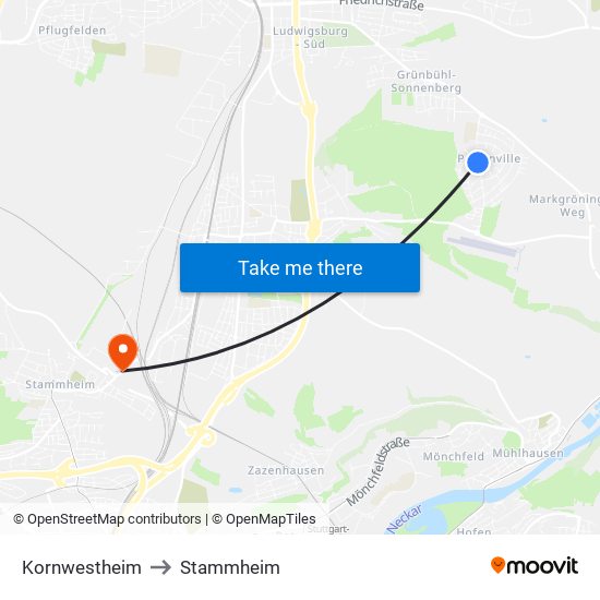 Kornwestheim to Stammheim map