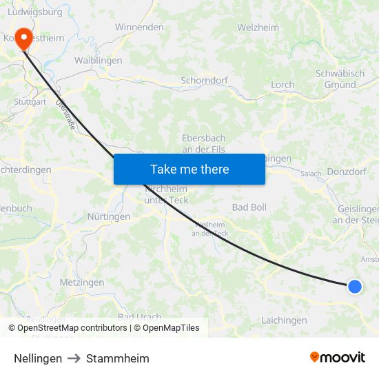 Nellingen to Stammheim map