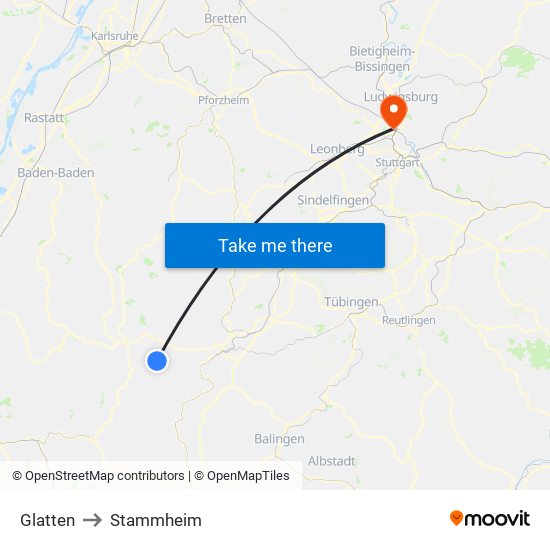 Glatten to Stammheim map