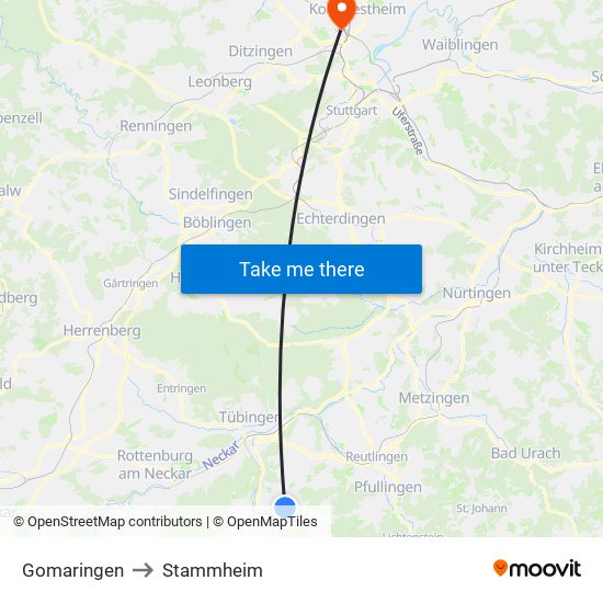 Gomaringen to Stammheim map