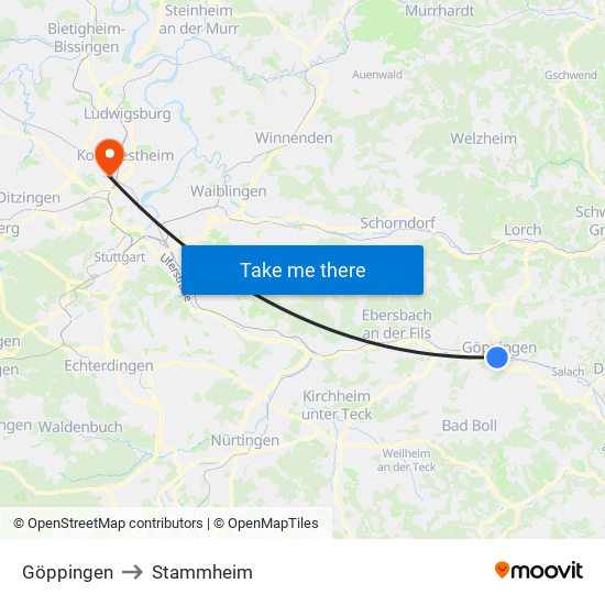Göppingen to Stammheim map