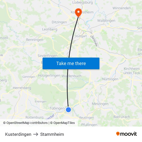 Kusterdingen to Stammheim map
