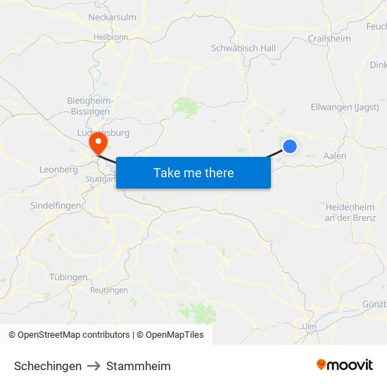 Schechingen to Stammheim map